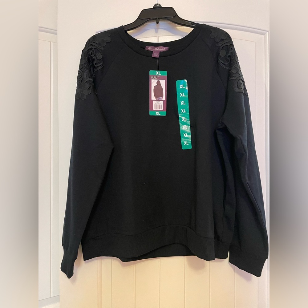 Black lace crew neck sweater